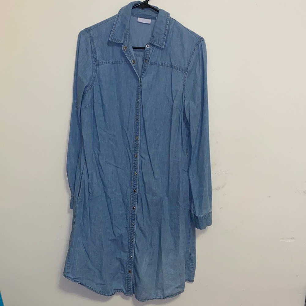Faux Jean Long Sleeve with Metal Buttons, Pockets